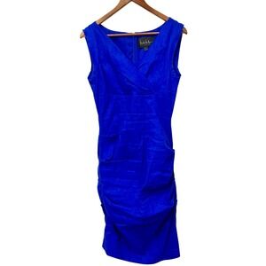 Nicole Miller‎ Artelier Lauren Royal Blue Linen Blend Sleeveless Sheath Dress